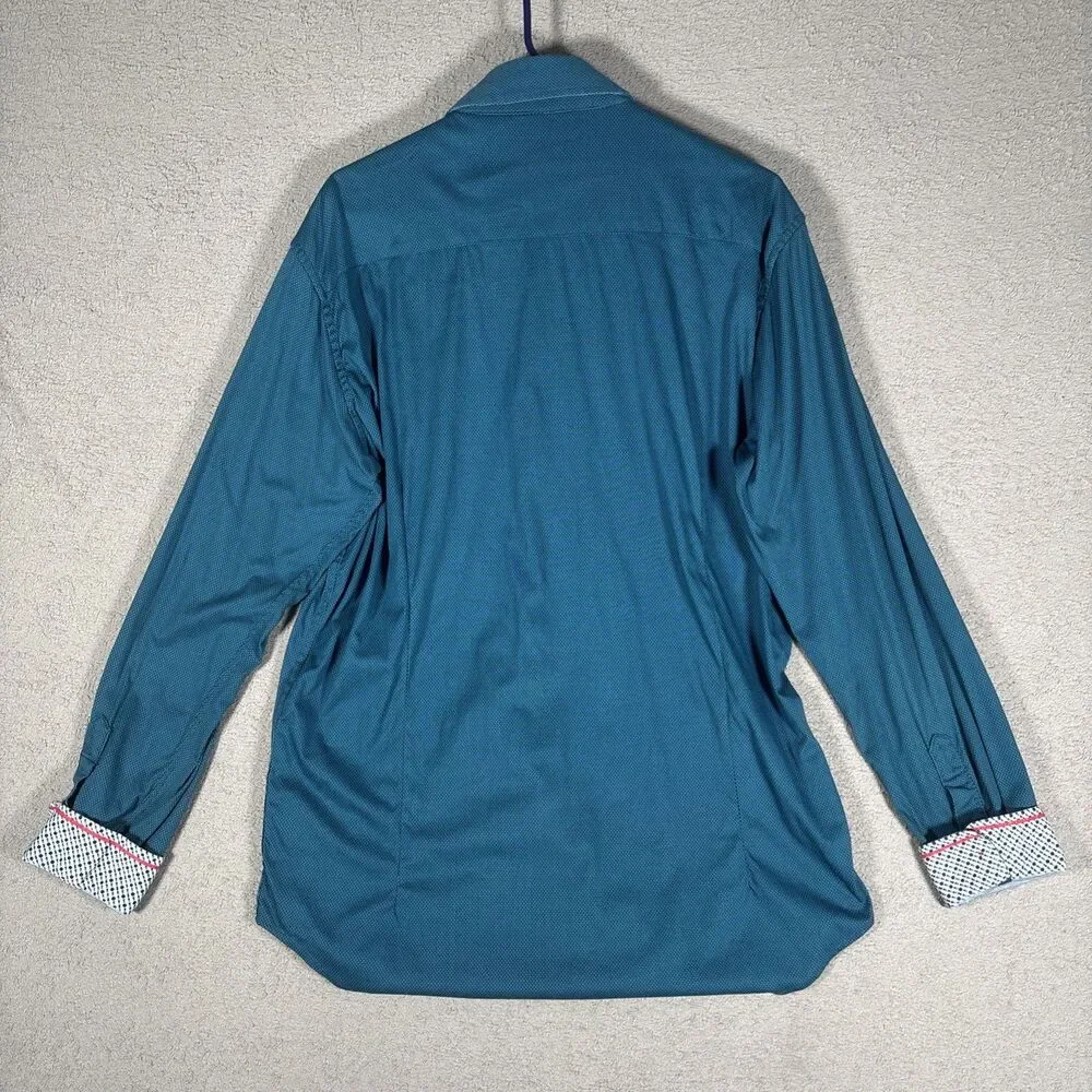 Buttercloth Shirt Long Sleeve Men's Size XL Blue Brick‎ Pattern Geometric Preppy
